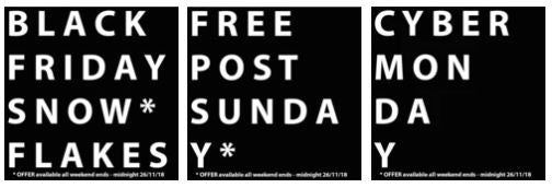 Black Friday, Free Post Sunday, Cyber Monday